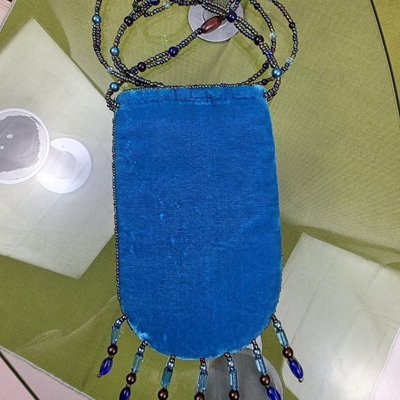 Kokopelli Handmade Beaded Aqua Blue Velvet Crossbody Pouch - Picture 4 of 4